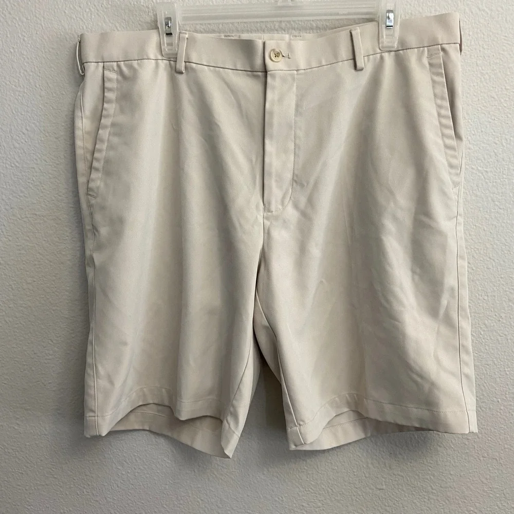 Peter Millar Mens 38 Beige Performance Wicking Golf Shorts Good Solid Khaki Flaw